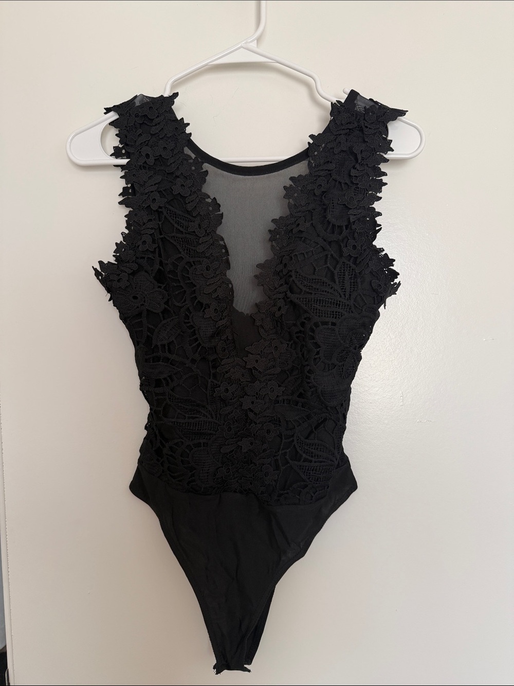 Black Floral Lace V-Neck Bodysuit